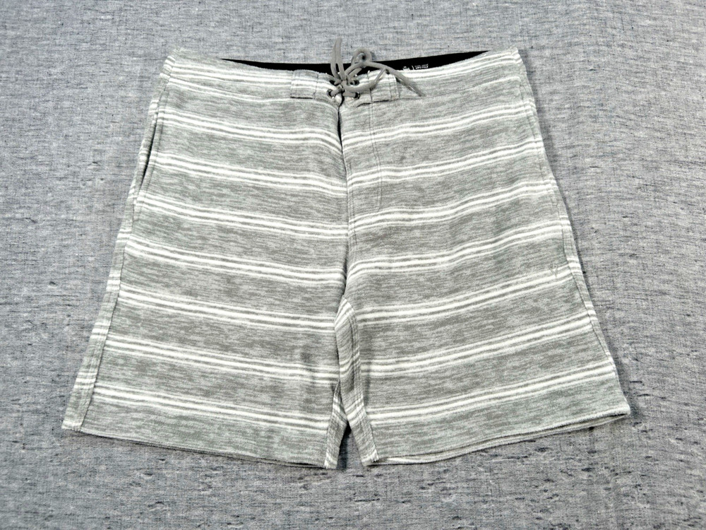 Vissla Eco-zy Sofa Surfer Fleece Shorts Mens Medium 7" Grey Stripes Lounge Relax